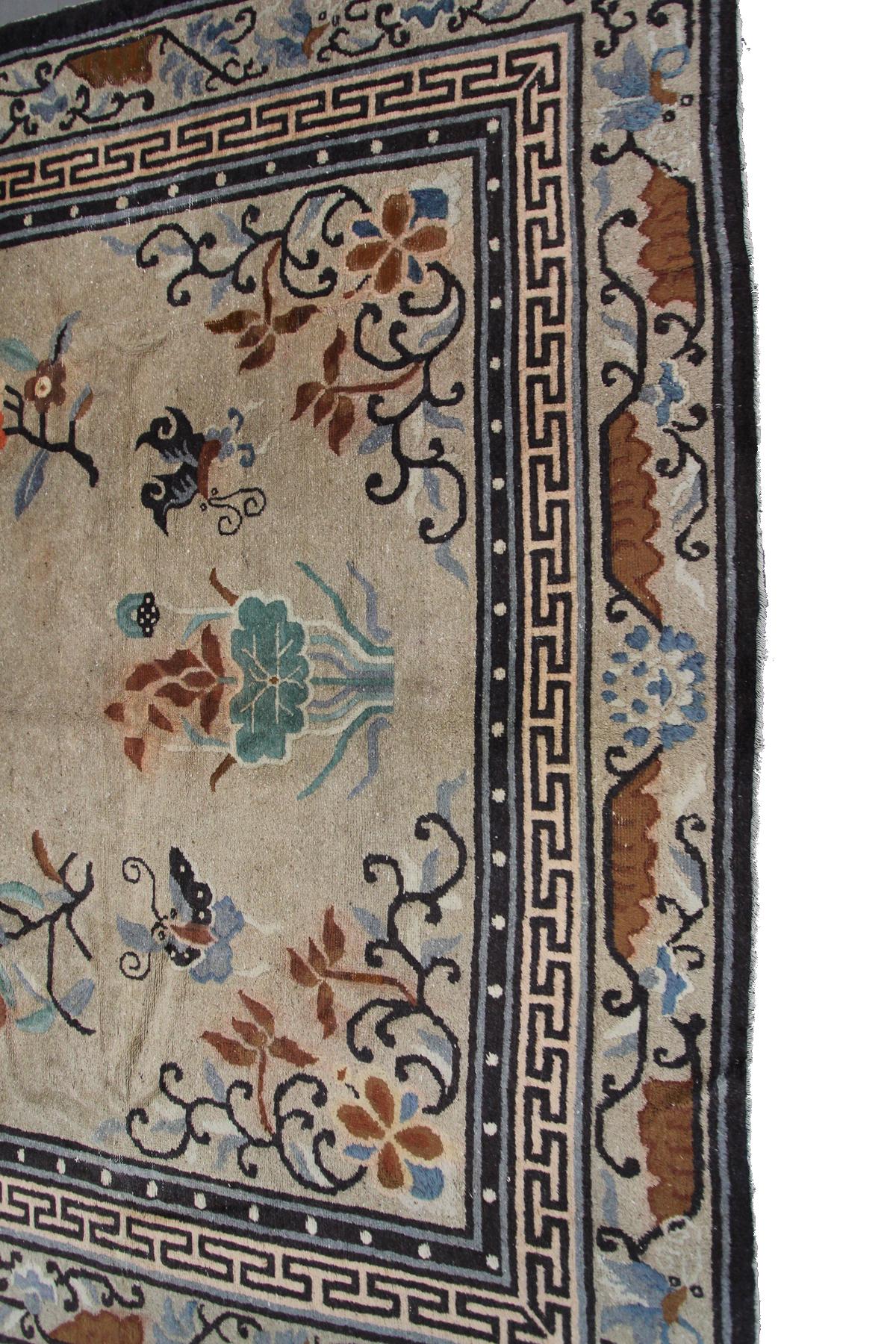 Antique Chinese Peking Rug Antique Chinese Art Deco Ningxia Qing Dynasty For Sale 3
