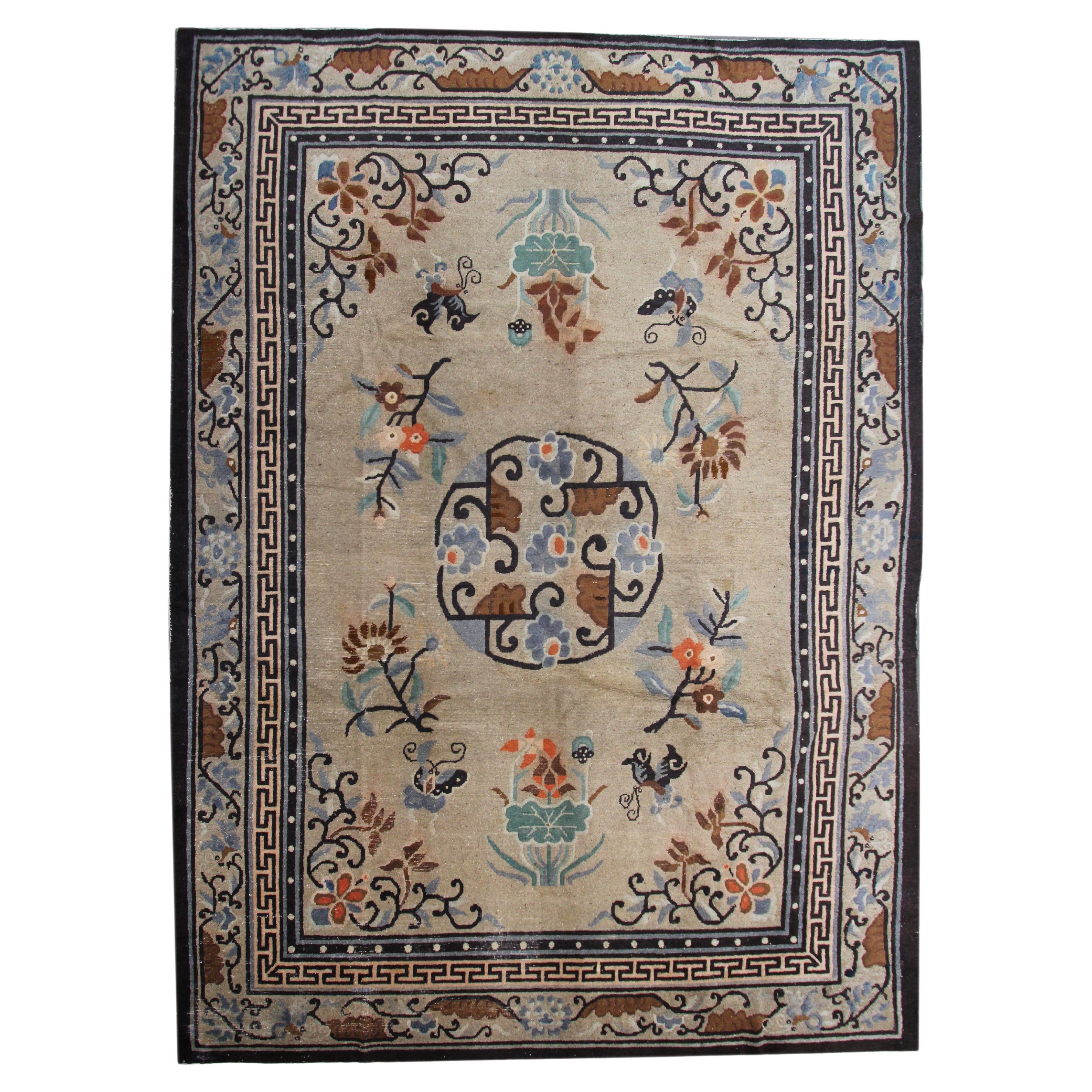 Antique Chinese Peking Rug Antique Chinese Art Deco Ningxia Qing Dynasty For Sale