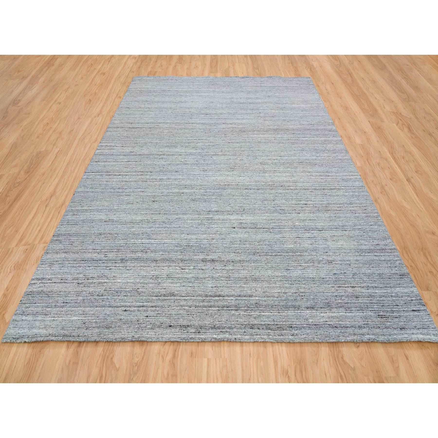 9'x12' Arsenic Gray Hand gewebt Modern Striae Design Wolle Orientteppich (Moderne) im Angebot
