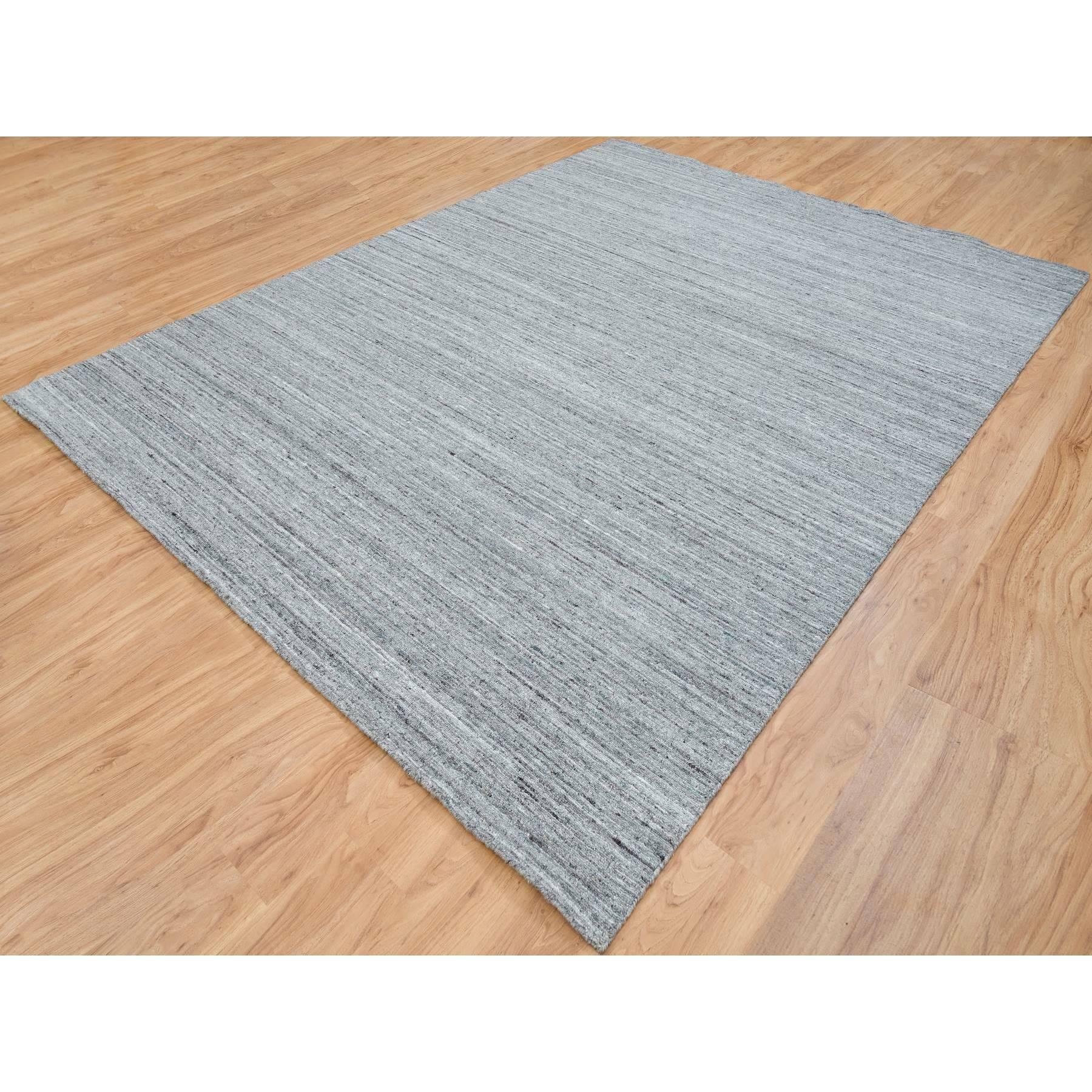 9'x12' Arsenic Gray Hand gewebt Modern Striae Design Wolle Orientteppich (Indisch) im Angebot