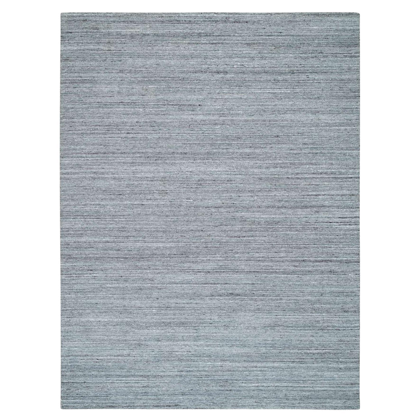 Tappeto orientale in lana 9'x12' grigio arsenico lavorato a mano e con design a striature moderne