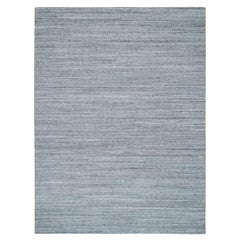 9'x12' Arsenic Gray Hand Loomed Modern Striae Design Wool Oriental Rug