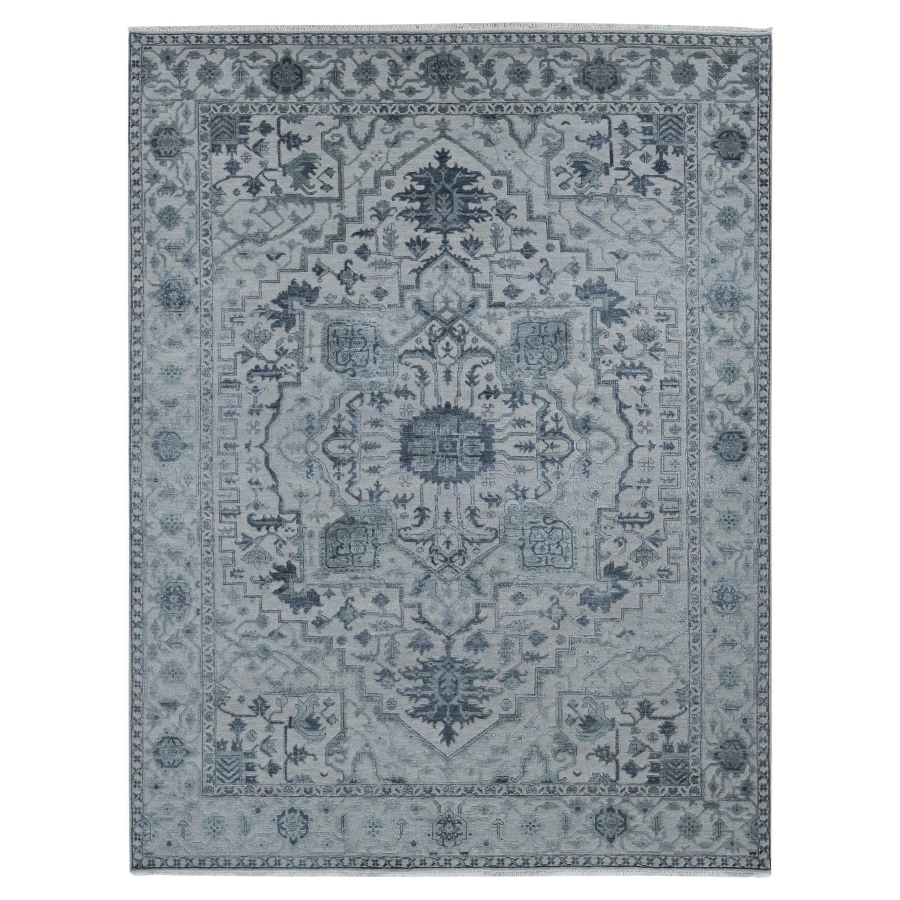 9'x12' Aschgrauer Heriz Design Wolle und Seide Handgeknüpfter Orientteppich