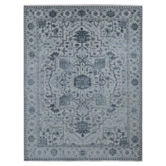 9'x12' Ash Grey Heriz Design Wool And Silk Hand Knotted Oriental Rug