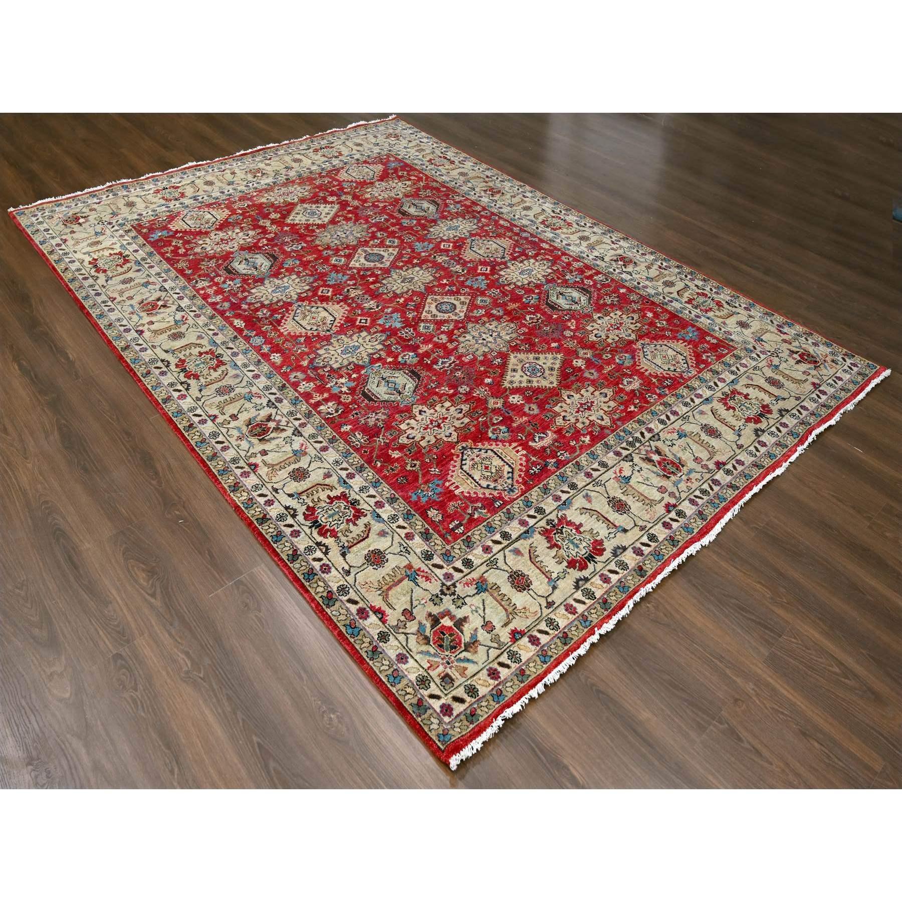 9'x12' Auburn Red Handgeknüpfter orientalischer Teppich aus reiner Wolle mit Karajeh-Design und weichem Flor (Heriz Serapi) im Angebot