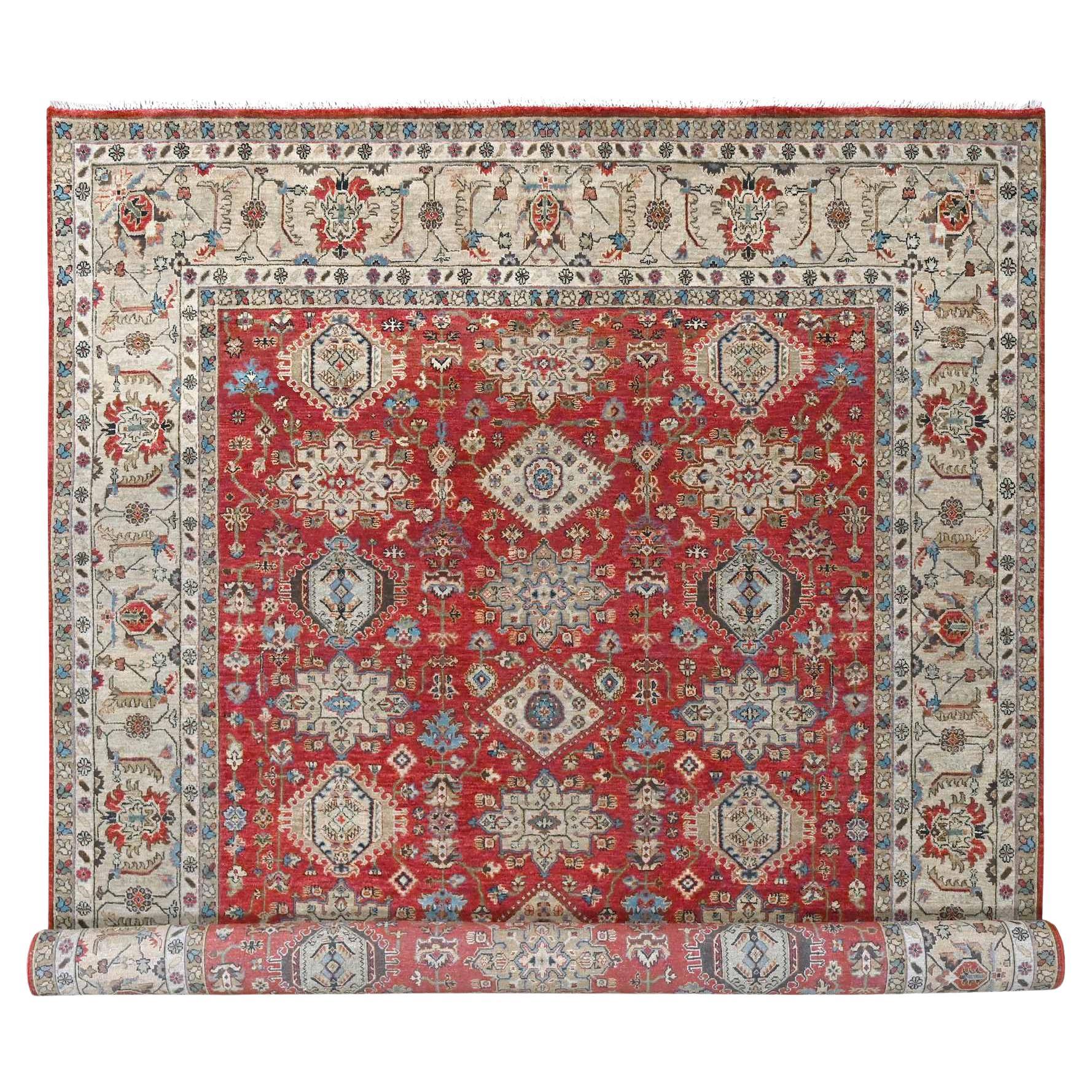 9'x12' Auburn Red Hand Knotted Pure Wool Karajeh Design Soft Pile Oriental Rug