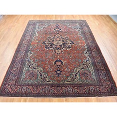 9'x12', barnrot, antiker persischer Feraghan-Sarouk-Teppich aus weicher Wolle, handgeknüpft