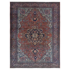 9'x12', barnrot, antiker persischer Feraghan-Sarouk-Teppich aus weicher Wolle, handgeknüpft