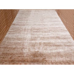 9'x12' Beaver Brown Plain Solid Design Pure Sari Silk Hand Knotted Rug