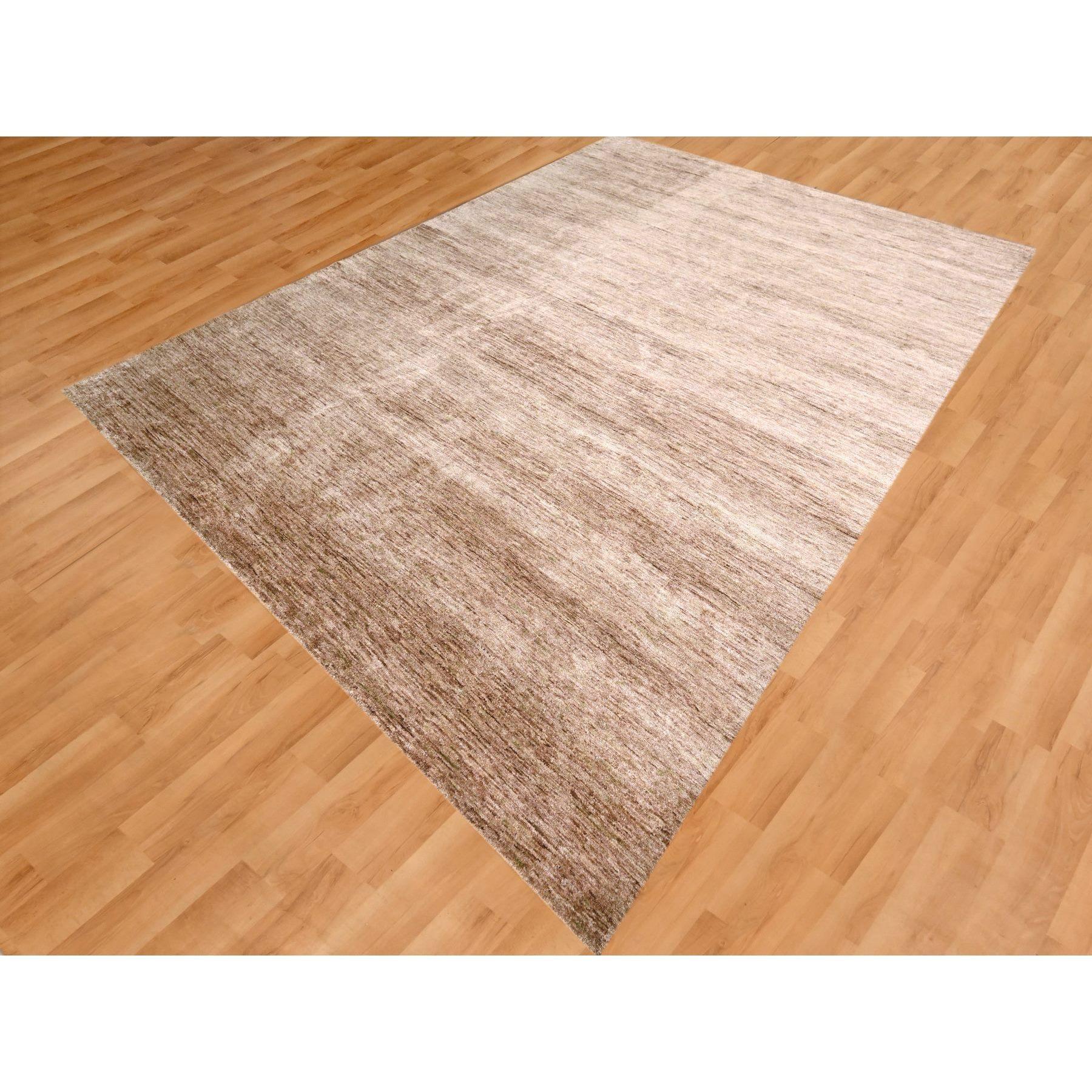 Modern 9'x12' Beaver Brown Plain Solid Design Pure Sari Silk Hand Knotted Rug For Sale