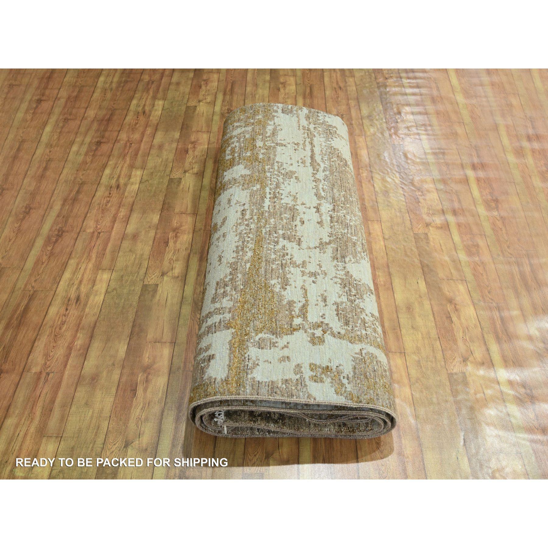 Tappeto 9'x12' Beige e Marrone dal design astratto moderno in lana e seta annodato a mano in vendita 1