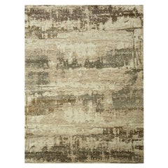 9'x12' Beige & Brown Modern Abstract Design Wool and Silk Hand Knotted Rug