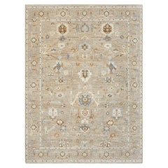 9x12 Beige Hand knotted Oushak Rug with Blue-Gray Floral Motifs ( G-14103 )
