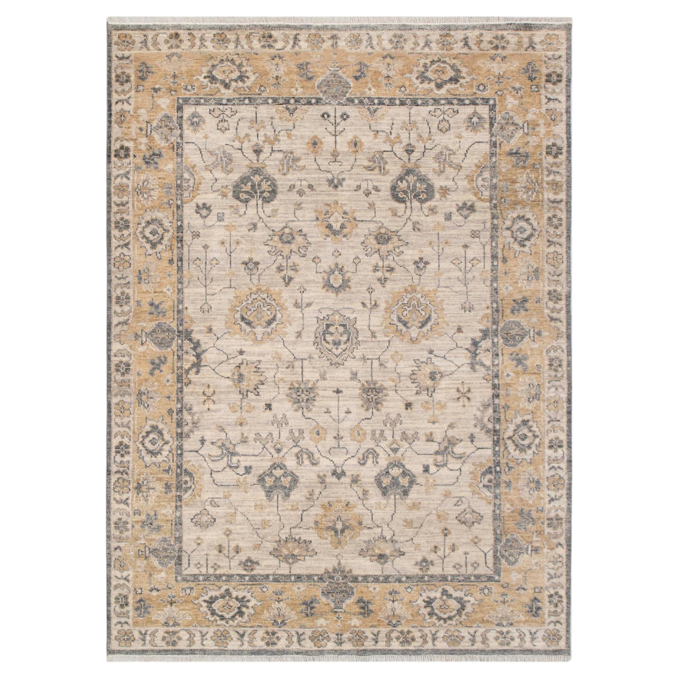 9x12 Beige Hand Knotted Oushak Wool Rug ( G-12505)