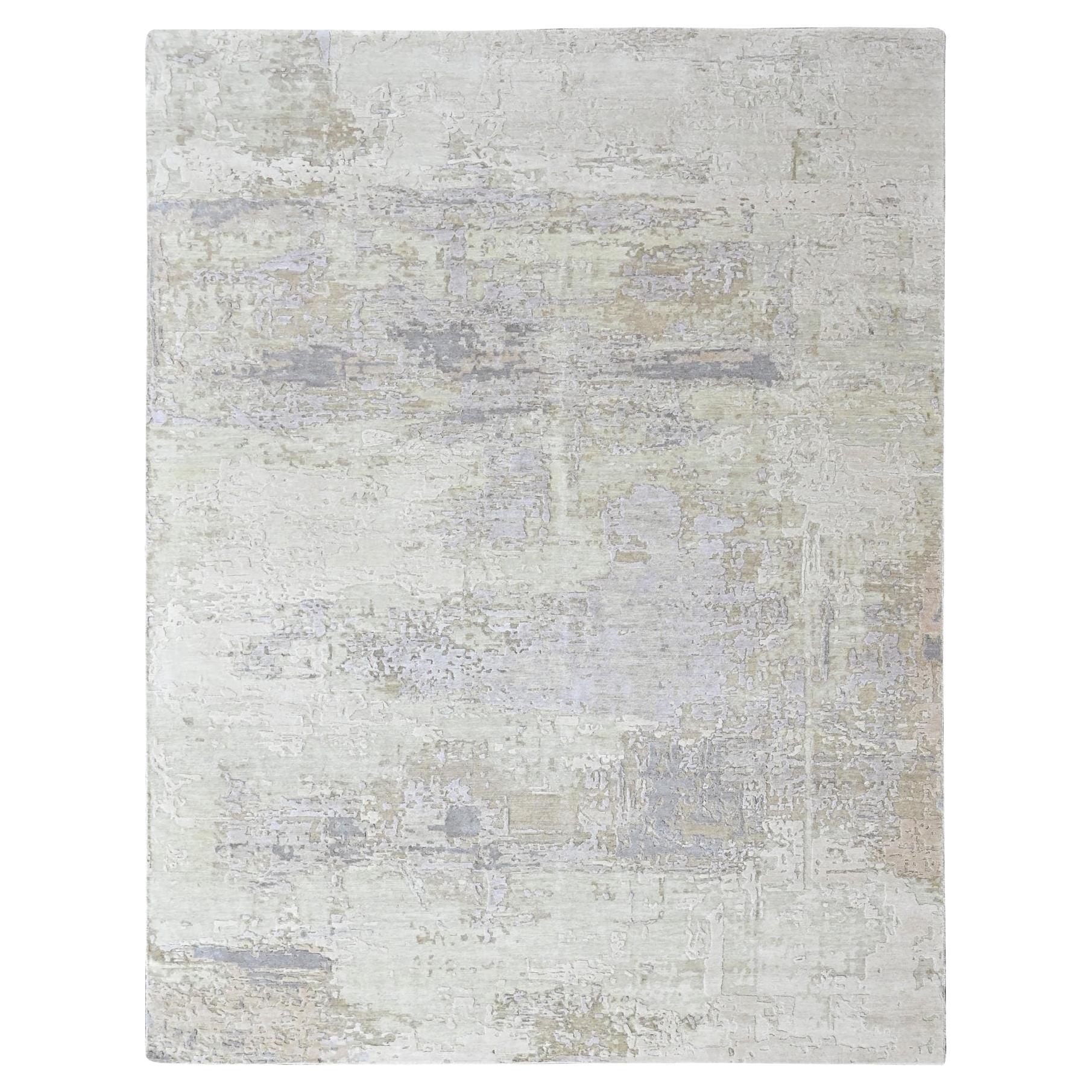 8x10 Organic Hand-Tufted Wool Area Rug - Sand and Cream Modern Abstract ...