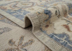 9x12 Beige Oushak with Blue Border Hand Knotted Wool Rug ( G-13235 )