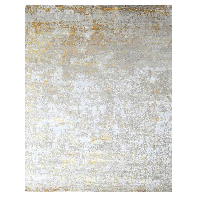Rug and Kilim Distressed Style Modern Rug in Gold, Beige Abstract ...