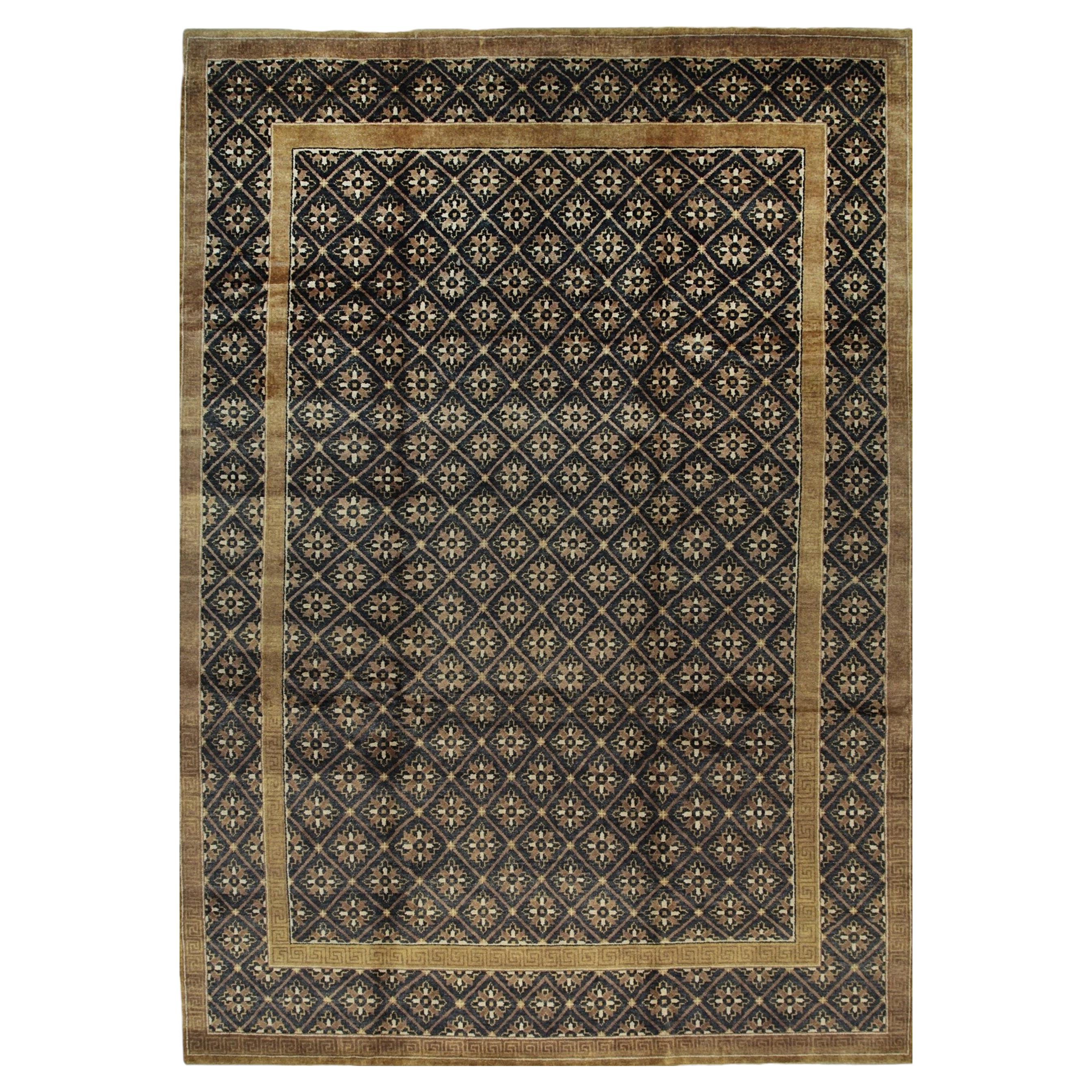 9x12 Bespoke Vibrant Brown Floral Geometric Modern Hand Knotted Wool Carpet Rug