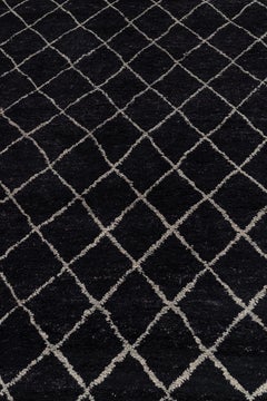 9x12 Black Boho Chequered Hand Knotted Moroccan Wool Rug ( G-12410 )