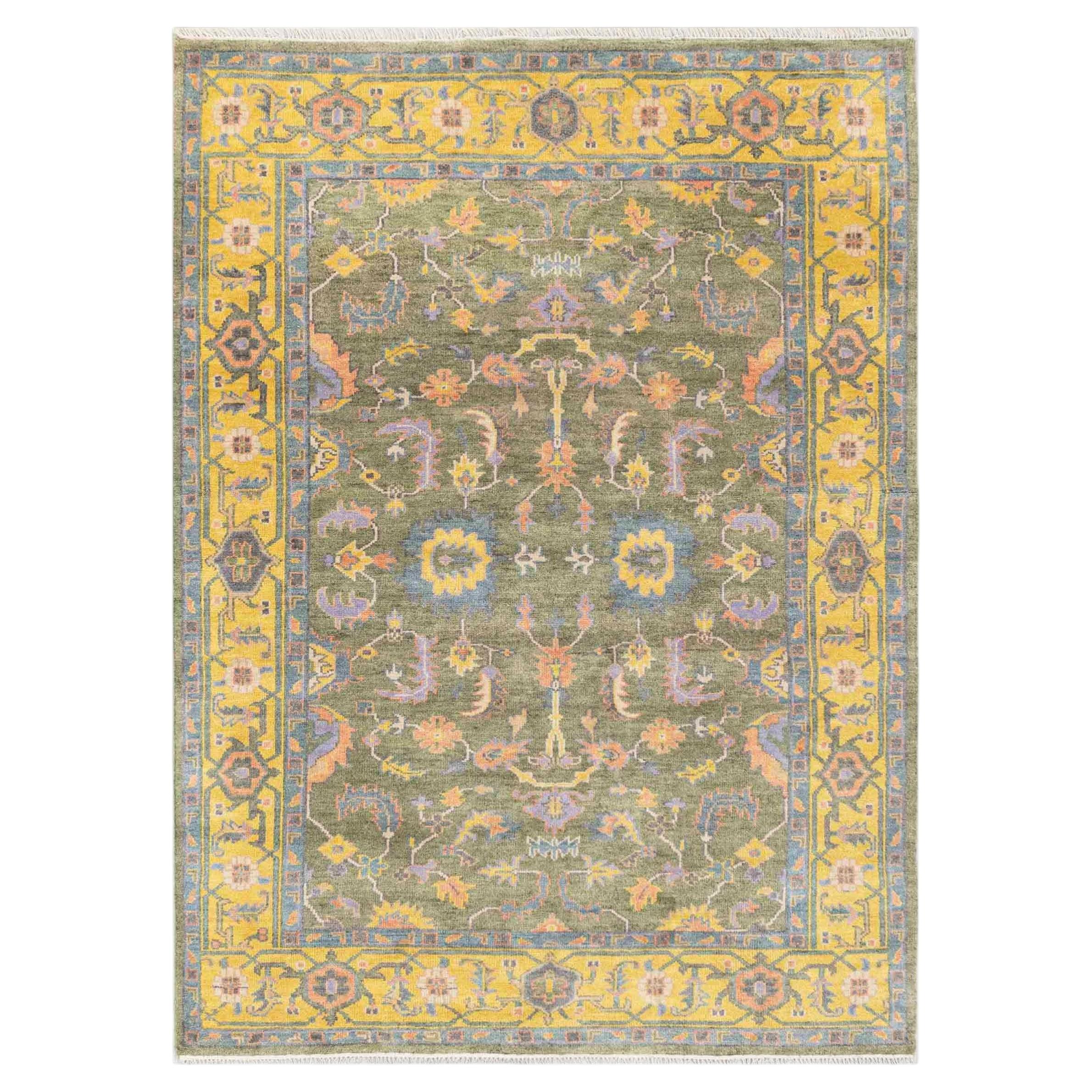 9x12 Green Yellow Persian Hand Knotted Wool Rug ( G-12317) For Sale