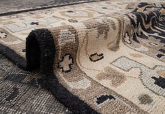 9x12 Black Ivory Persian Hand Knotted Oushak Wool Rug ( G- 12293 )