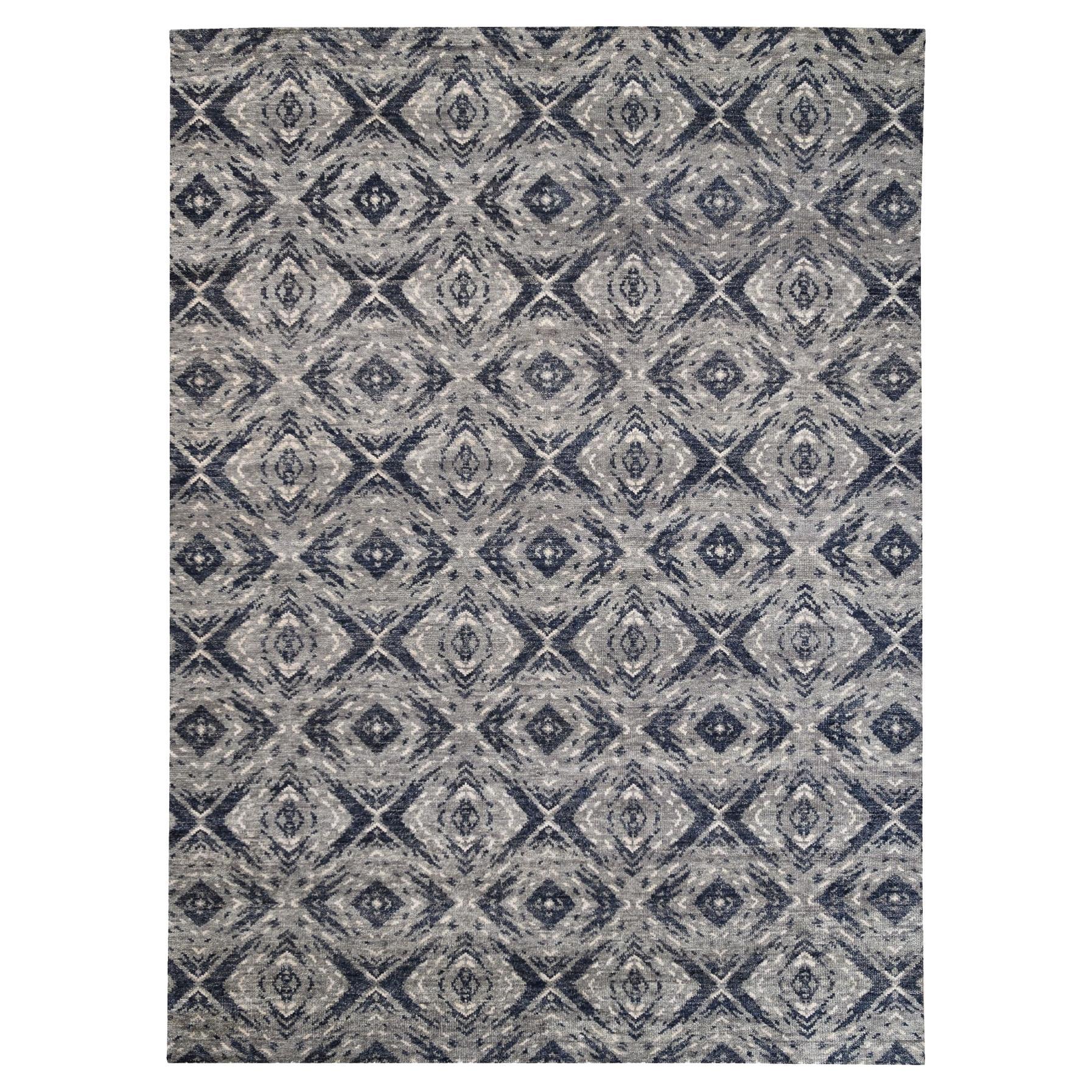 9'x12' Black Supple Collection Modern All Over Square Design Erased Handmade Rug