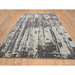 9'x12' Black, Wool and Plant Based Silk, Hand Loomed, Modern Design, Rug