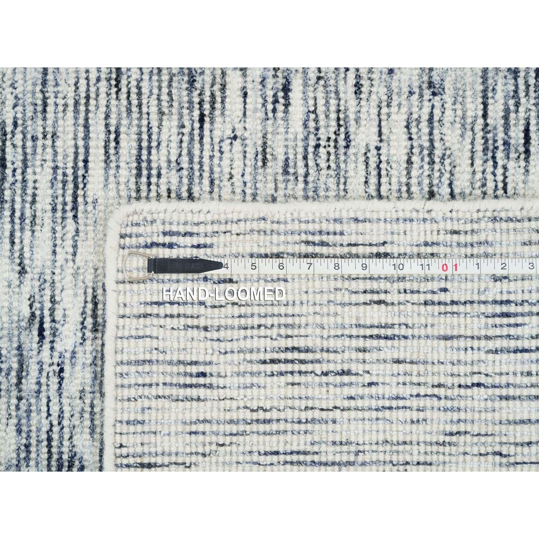 9'x12' Blau und Elfenbein Modern Striae Design Reine Wolle Handgewobener Teppich im Angebot 4