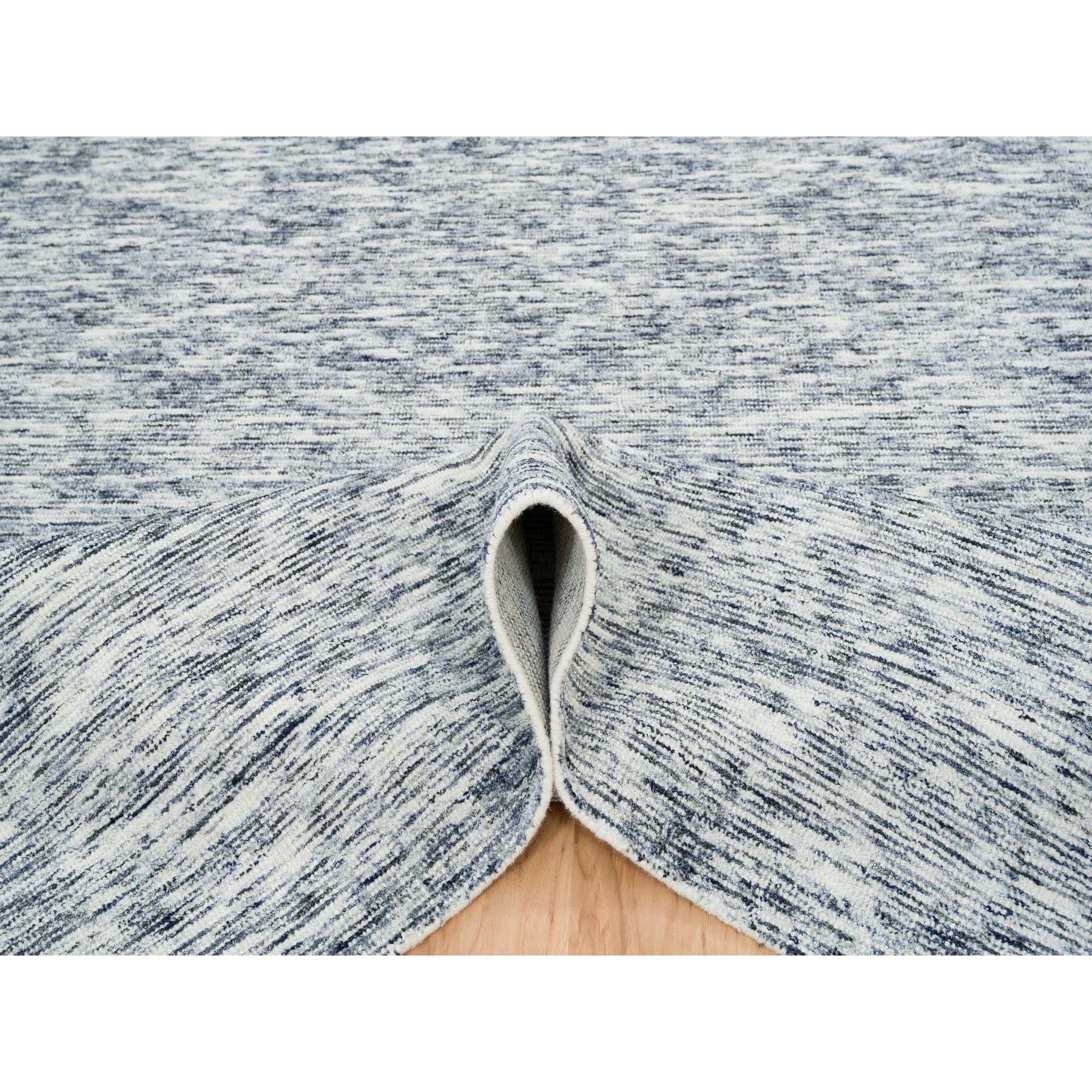 9'x12' Blau und Elfenbein Modern Striae Design Reine Wolle Handgewobener Teppich (Handgeknüpft) im Angebot