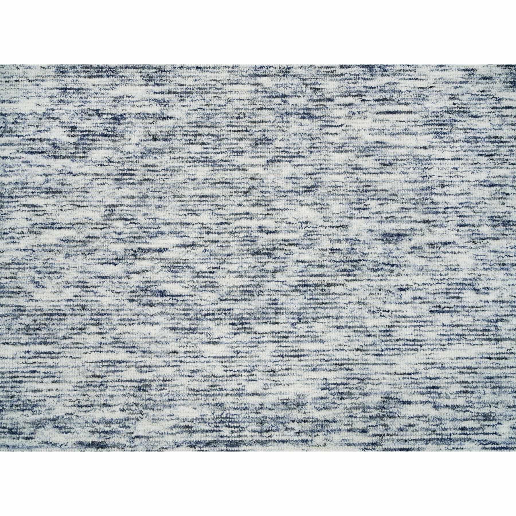 9'x12' Blau und Elfenbein Modern Striae Design Reine Wolle Handgewobener Teppich im Angebot 1
