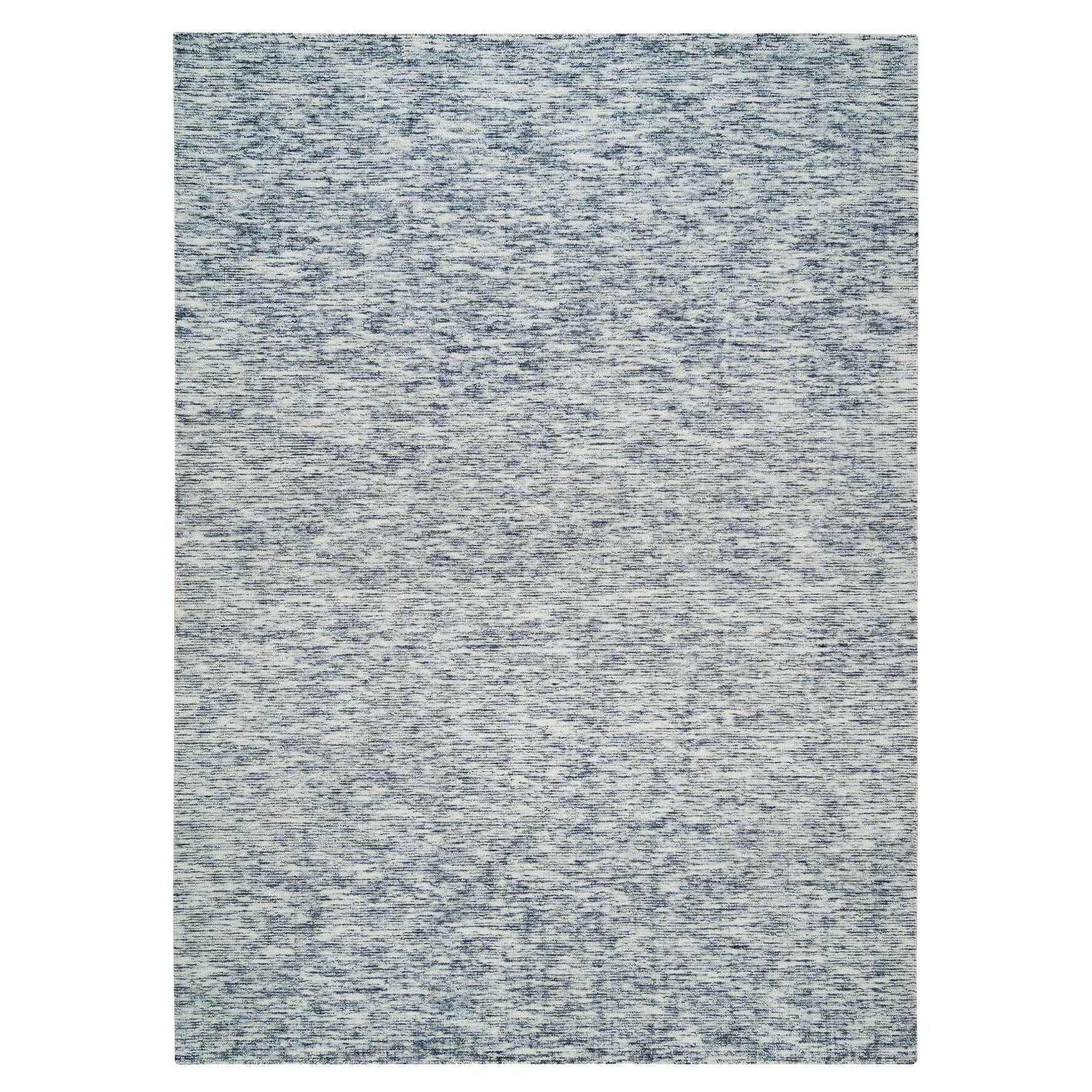 9'x12' Blau und Elfenbein Modern Striae Design Reine Wolle Handgewobener Teppich