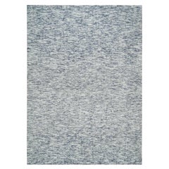 9'x12' Blau und Elfenbein Modern Striae Design Reine Wolle Handgewobener Teppich