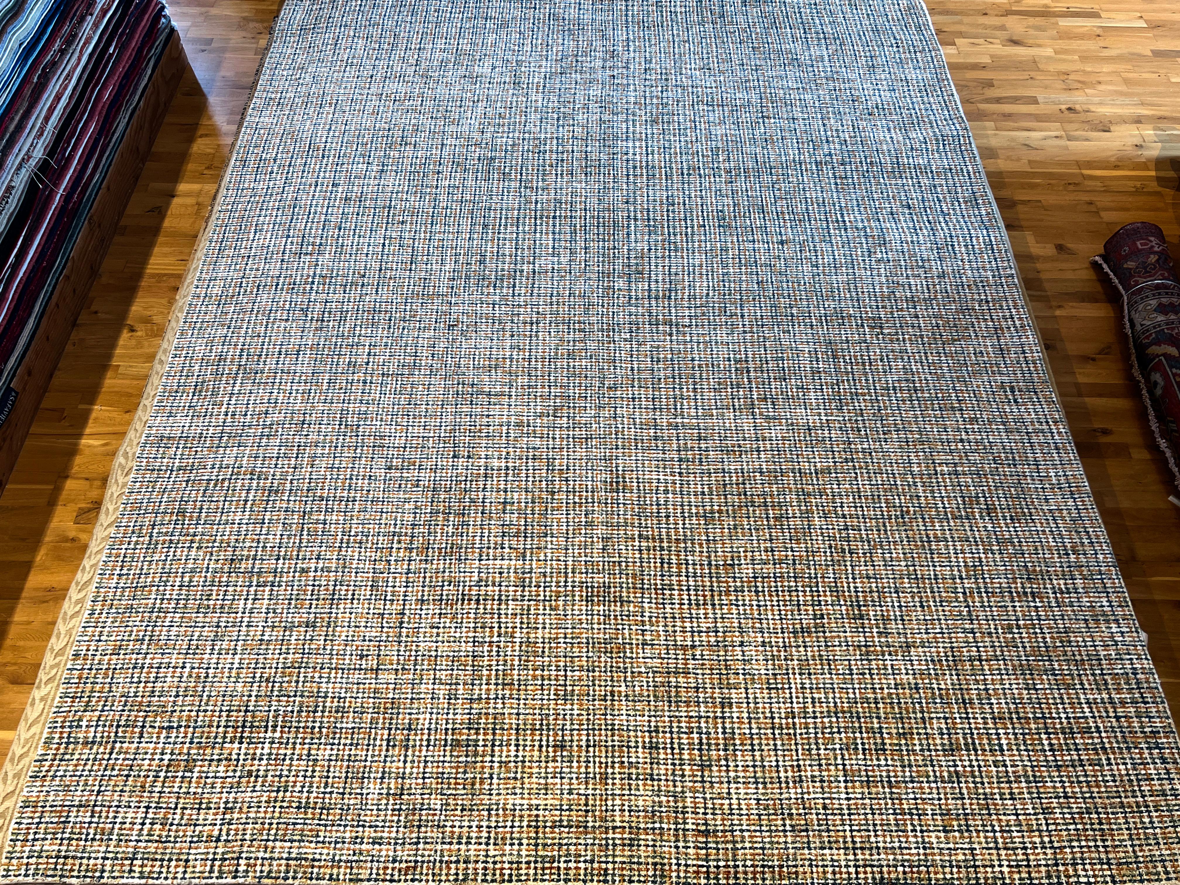 9'x12' Blue and Orange Checkered Rug 3