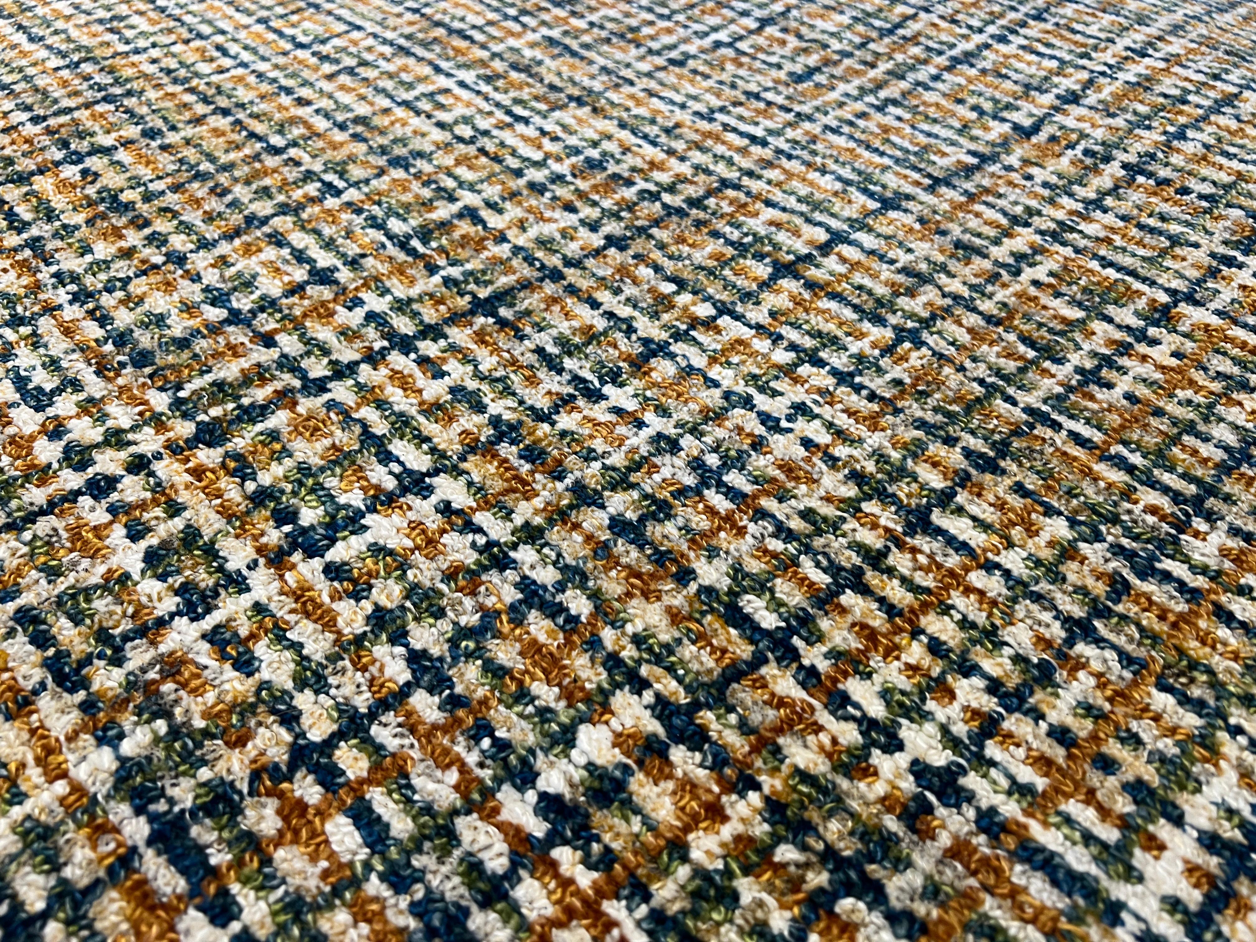 Hand-Knotted 9'x12' Blue and Orange Checkered Rug