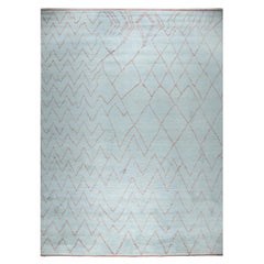 9x12 Blue Hand-Knotted Wool Chevron Gridwork Tribal Modern Carpet Rug