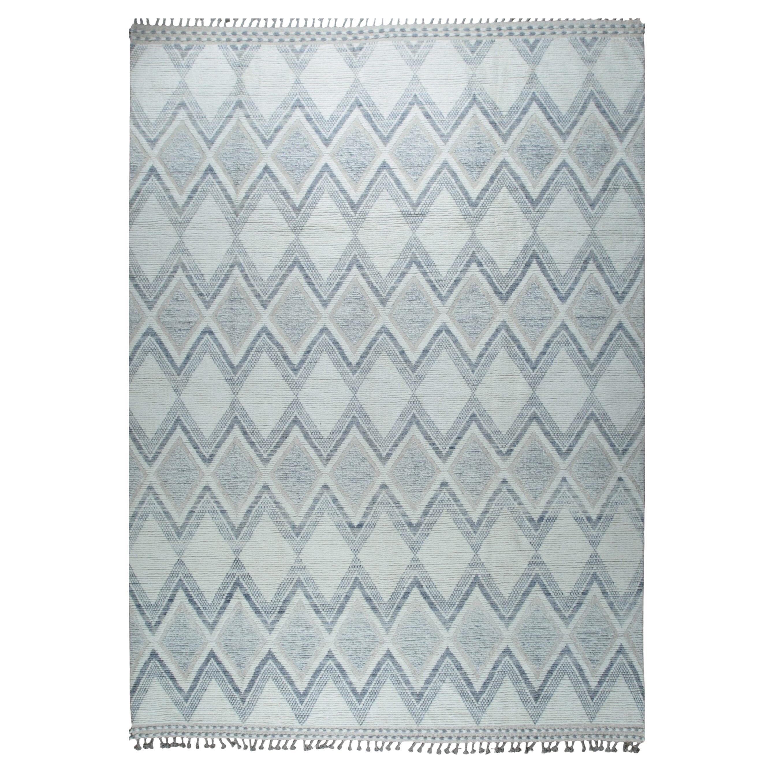9x12 Blue Hand-Knotted Wool Diamond Chevron Geometric Modern Carpet Rug