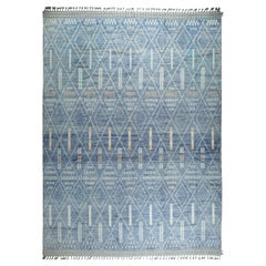 9x12 Blue Hand-Knotted Wool Diamond Lattice Stripes Tribal Modern Carpet Rug