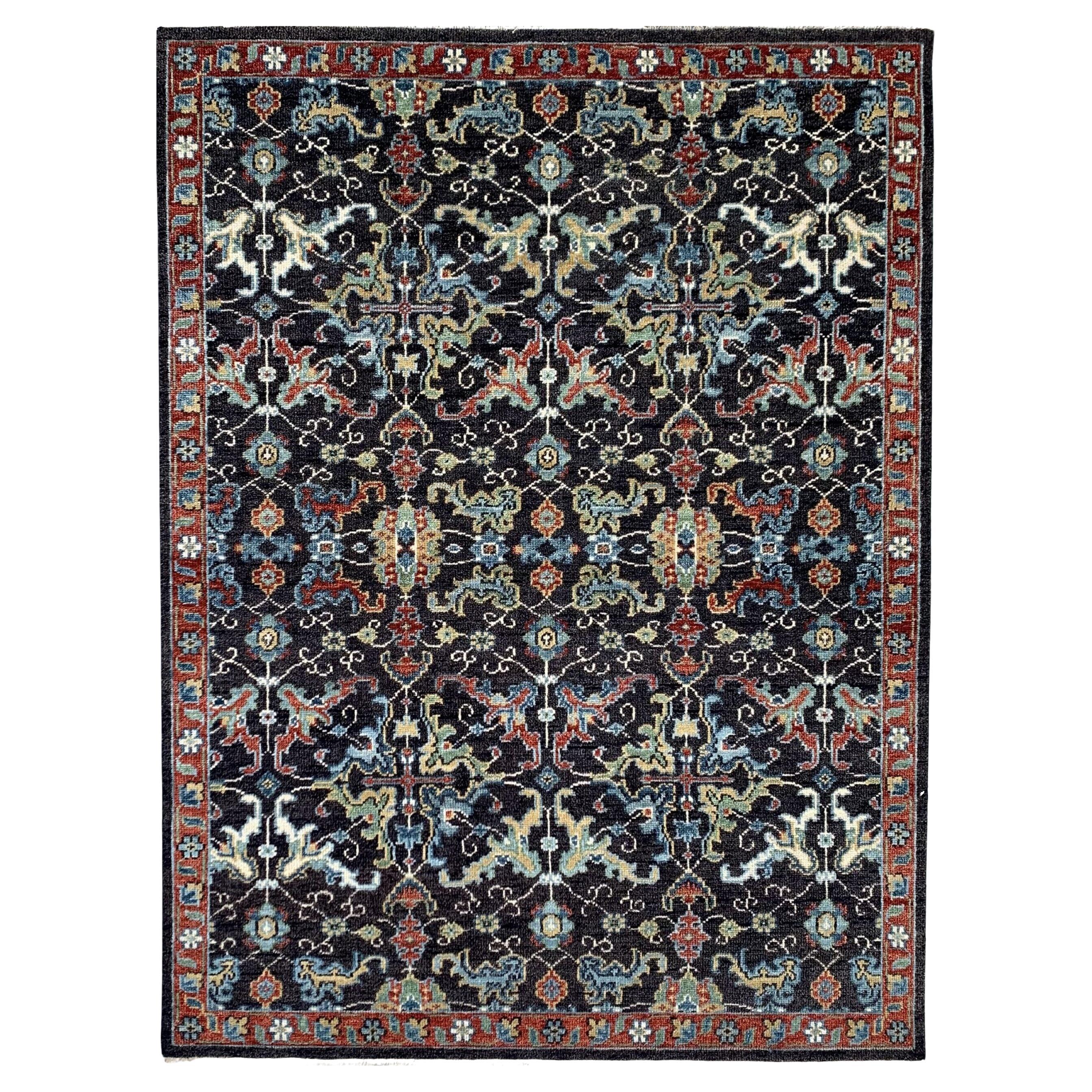 9x12 Blauer handgeknüpfter Wollteppich Floral Abundance Klassisch Traditionell Teppich Teppich