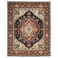 9x12 Blue Hand-Knotted Wool Octagonal Medallion Geometric Modern Carpet Rug