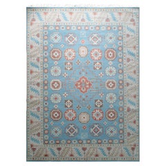 9x12 Blue Hand-Knotted Wool Octagonal Medallions Tribal Modern Carpet Rug