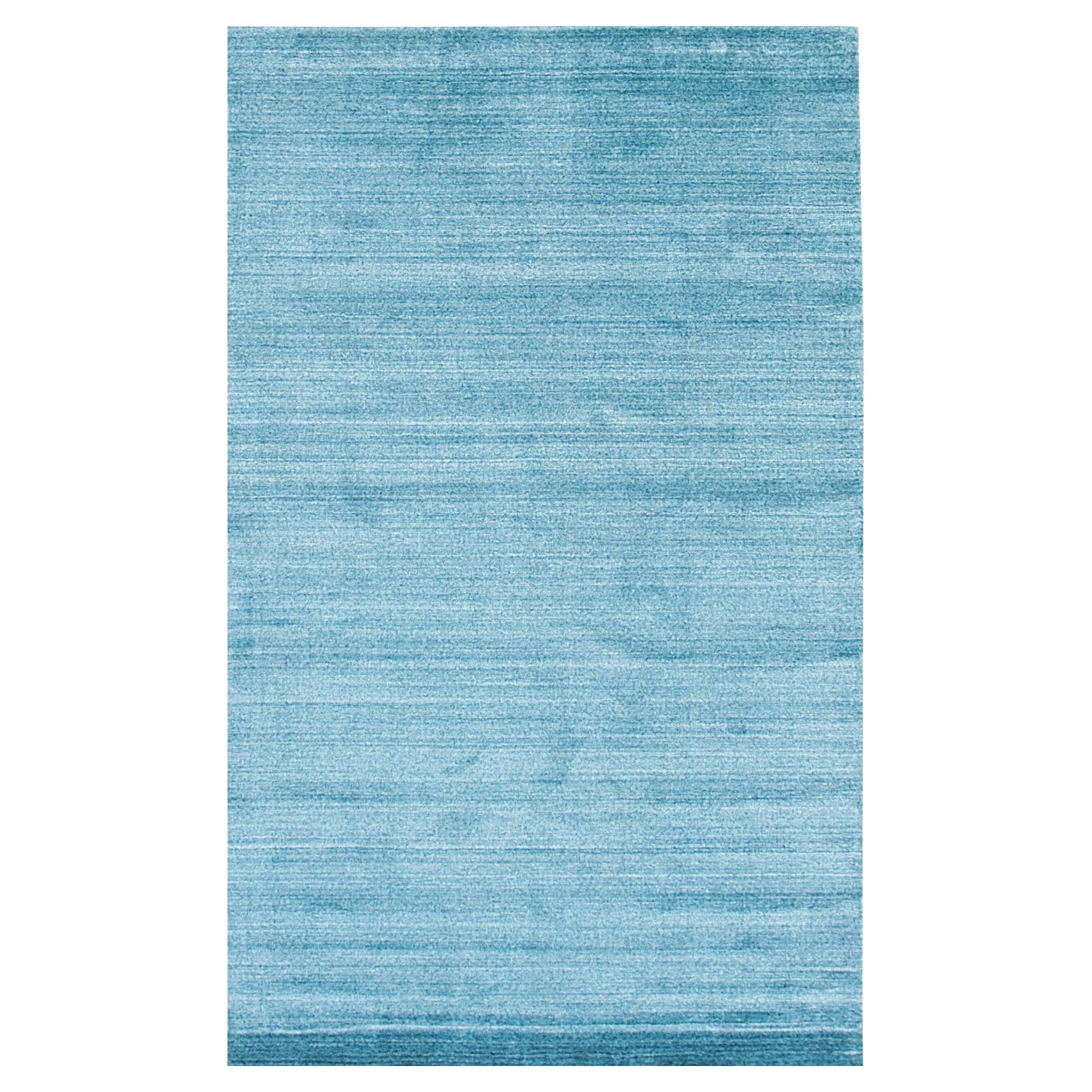 9x12 Blue Hand-Knotted Wool Viscose Subtle Horizon Hues Solid Open Field Carpet For Sale