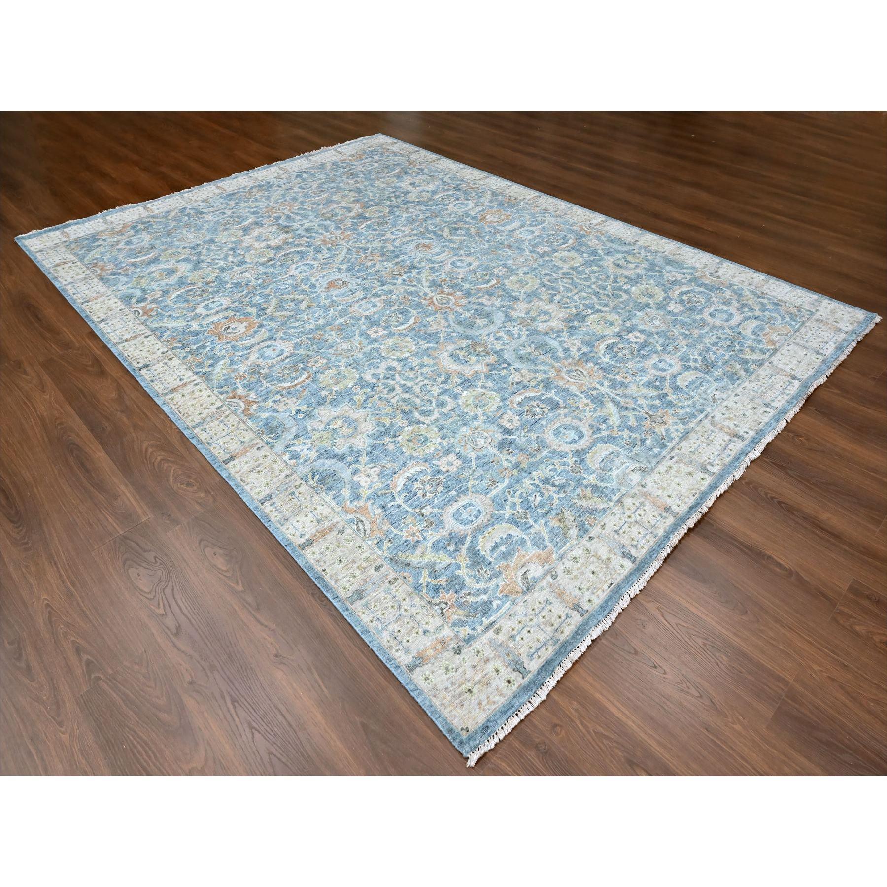 Oushak 9'x12' Bleu pure laine antique Perse avec Mahal Design Rugs noués à la main en vente