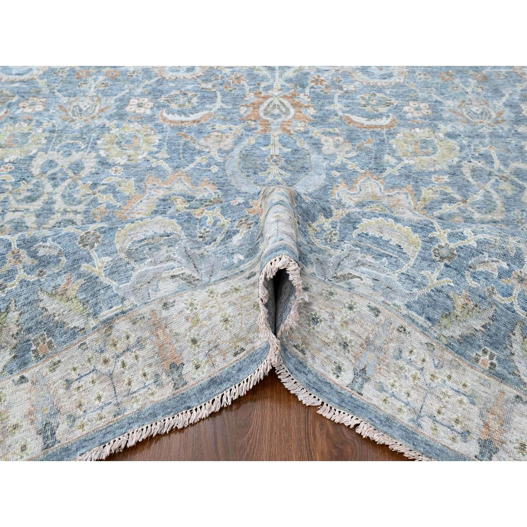 Noué à la main 9'x12' Bleu pure laine antique Perse avec Mahal Design Rugs noués à la main en vente
