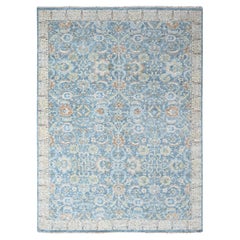 9'x12' Blue Pure Wool Antiqued Persian with Mahal Design Hand Knotted Rug