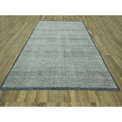 9'x12' Blue Pure Wool Oxidized and Distressed Grass Design Hand Knotted Rug