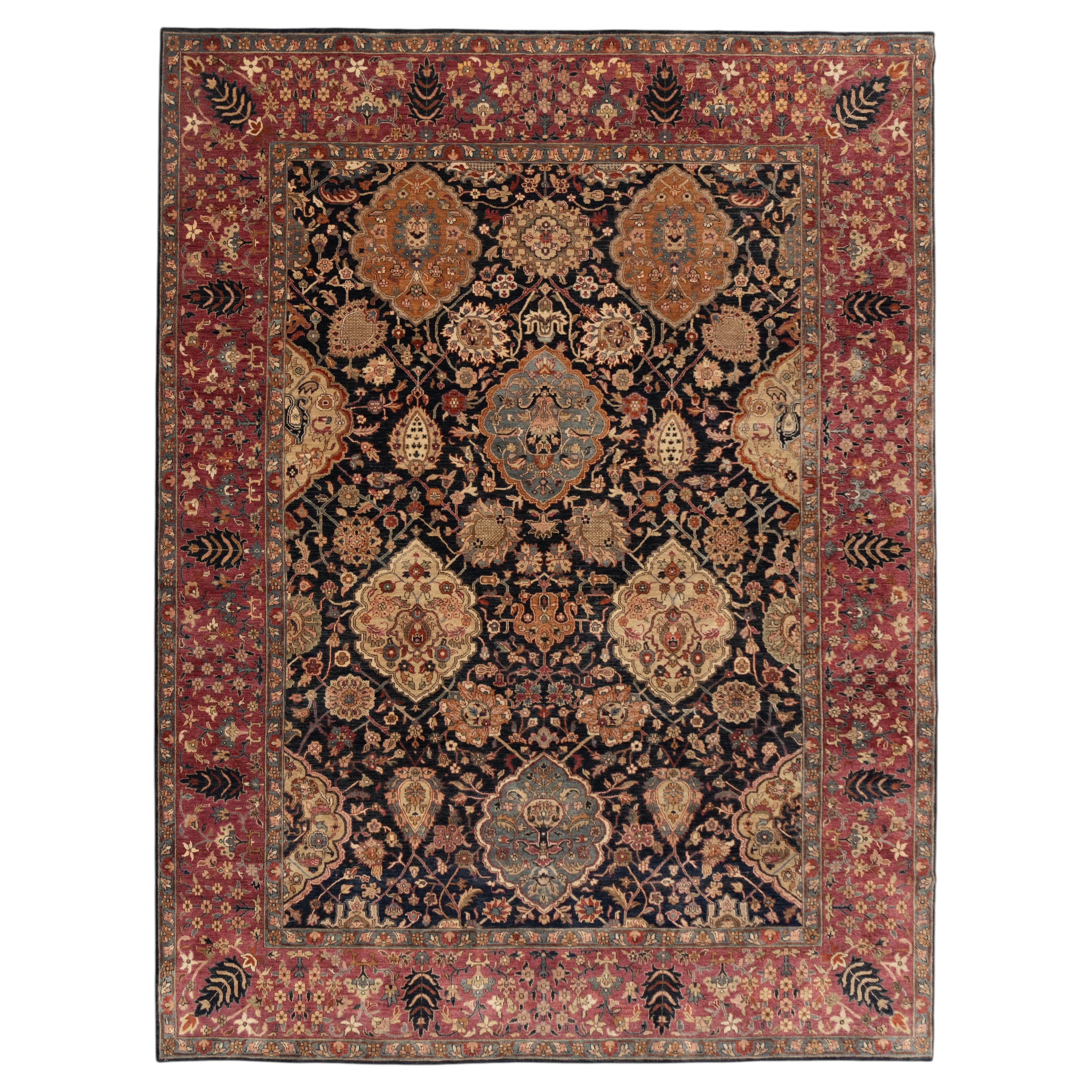 9x12 Blue Rust Persian Hand Knotted Wool Rug ( G-9632)