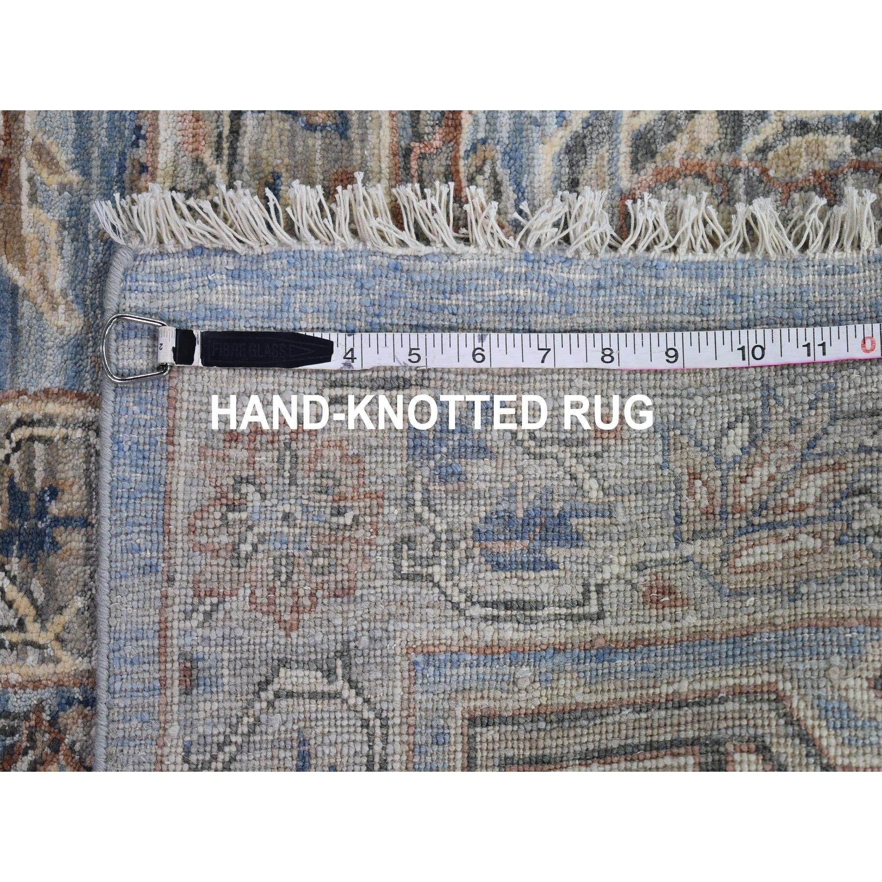 9'x12' Blue Wool and Silk Abrash All Over Heriz Design Hand Knotted Oriental Rug For Sale 4