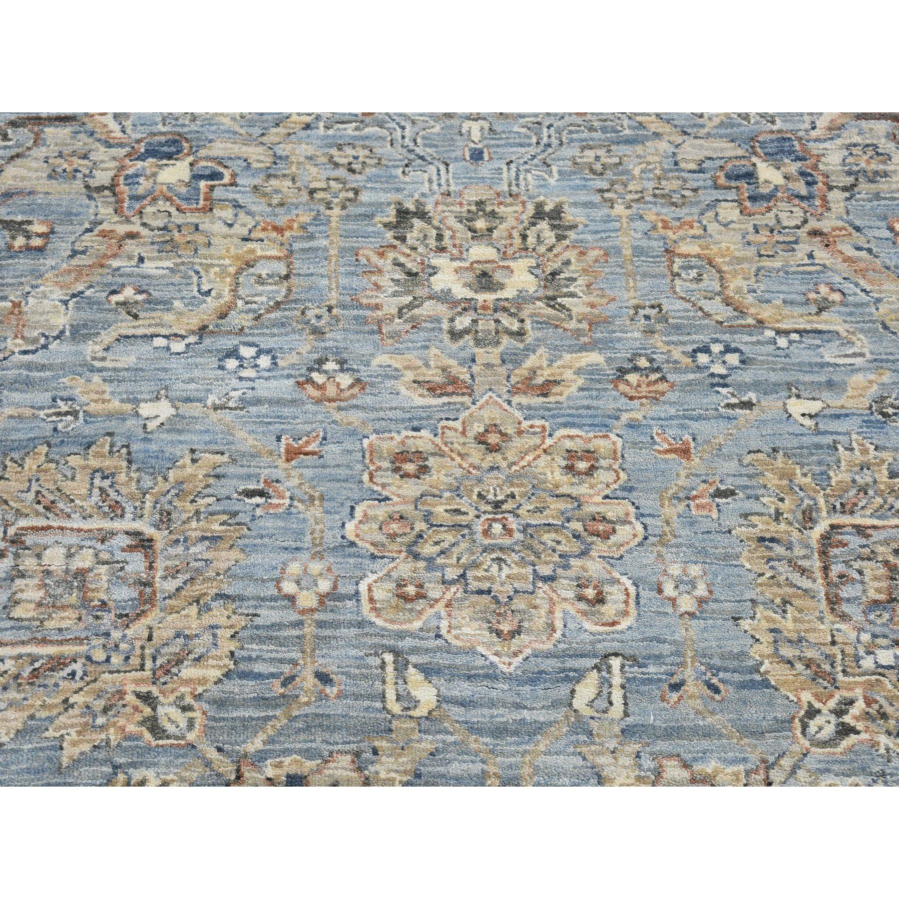 Indian 9'x12' Blue Wool and Silk Abrash All Over Heriz Design Hand Knotted Oriental Rug For Sale