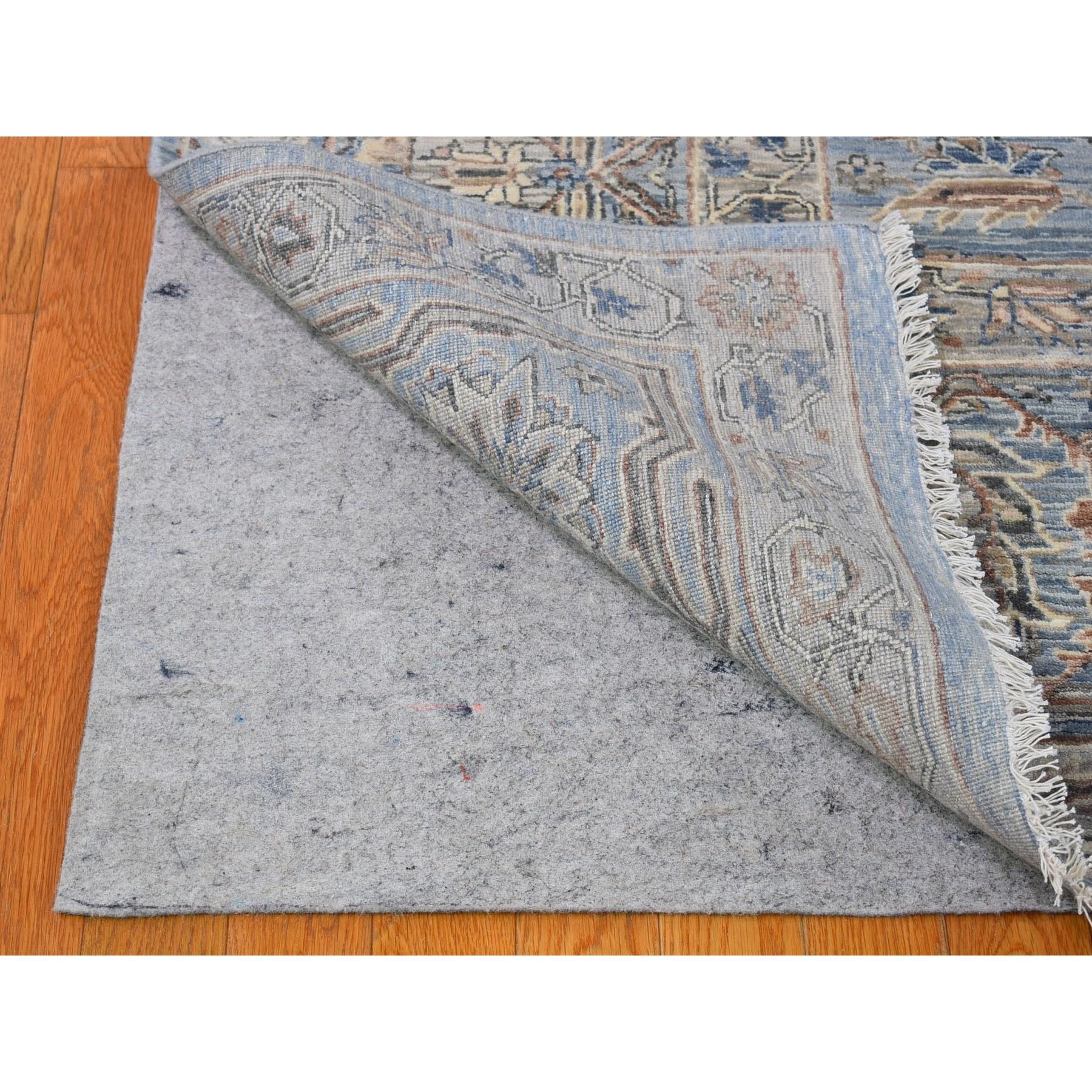 9'x12' Blue Wool and Silk Abrash All Over Heriz Design Hand Knotted Oriental Rug For Sale 1
