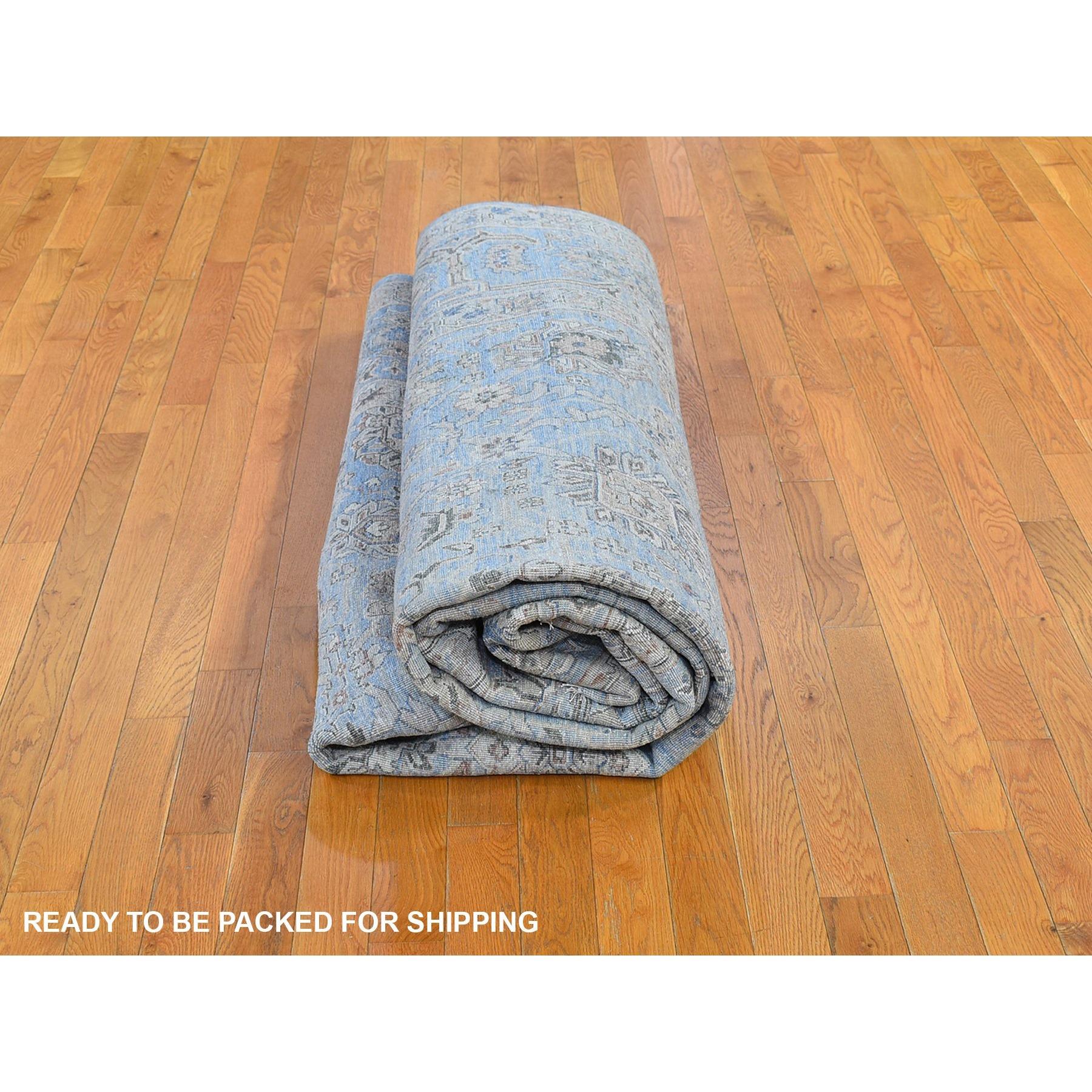 9'x12' Blue Wool and Silk Abrash All Over Heriz Design Hand Knotted Oriental Rug For Sale 2